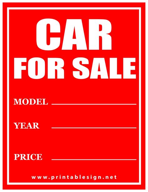For Sale Sign Car Printable